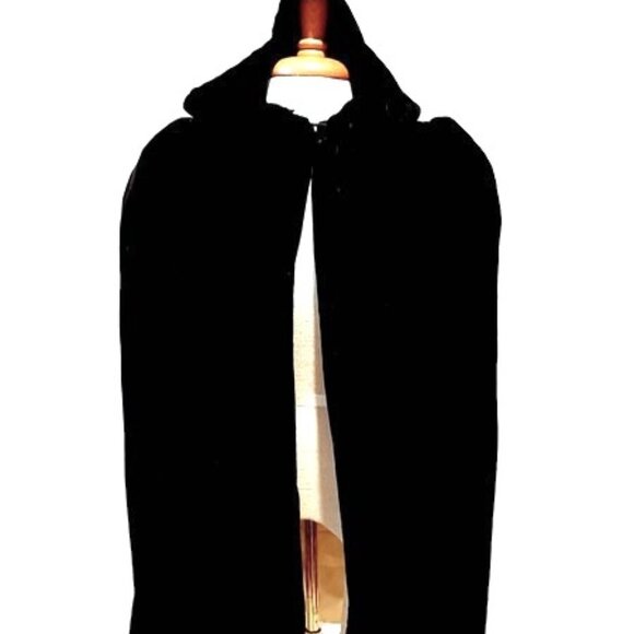 1930s True Deco Vintage Black Real Velvet Shorter Evening Cape With A Hood - Picture 10 of 15